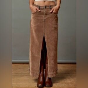 Bdg stretchy cotton maxi skirt with slit in front and contrast stitching